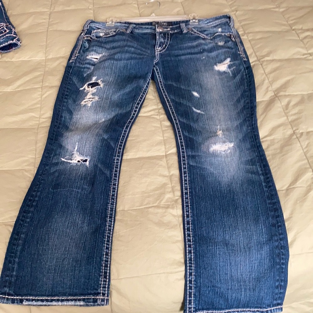 Silver destressed jeans.AIKO BABY BOOT